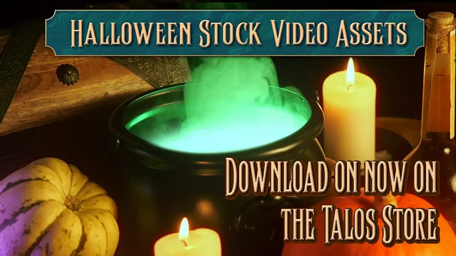 Halloween Video Stock of a Magic Witch's Cauldron with pumpkins by candlelight for creatives and content creators