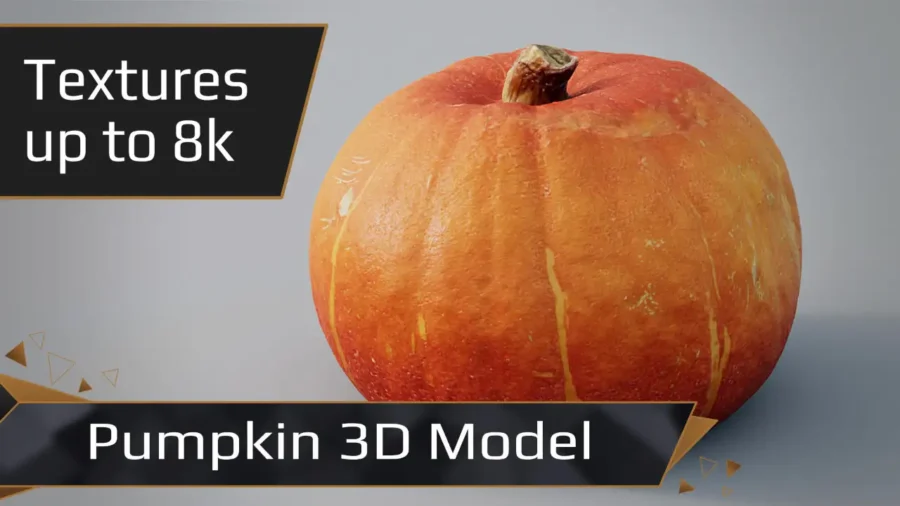 Halloween 3D Scanned Model of a Pumpkin. Photoreal 8k Asset for Creatives, animation, games, PBR, Maya file.